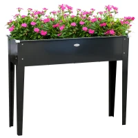 Outsunny Hochbeet-Pflanzschale auf Beinen Quadratisch mit Ablaufloch aus verzinktem Stahl 100 x 30 x 80 cm Schwarz(m-6)