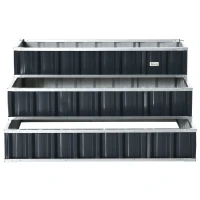 Outsunny Hochbeet aus Stahl 3-stufige Gartenbeet mit T-Form-Pflanzenschilder Handschuhe Pflanzenbeet Kräuterbeet Blumentreppe für Balkon Garten Dunkelgrau 118 x 118 x 62 cm(m-12)