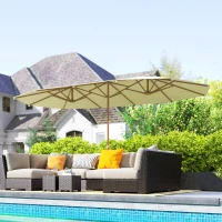Outsunny Doppelschirm für Garten 455 x 265 cm rechteckig, Kurbel, Stahlmast, Polyester 180g/m², Sonnenschutz UPF30+(m-4)
