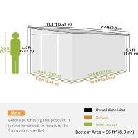 Outsunny Garden Metal Storage Shed Outdoor Metal Tool House with Double Sliding Doors and 2 Air Vents, 11.3x9.2ft, Green(m-3)