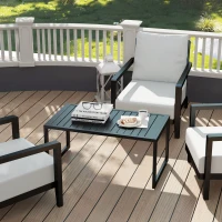 Outsunny Bijzettafel met Latjesontwerp Balkontafel van Aluminium Koffietafel Weerbestendig 90 x 50 x 42 cm Zwart(m-8)