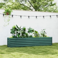 Outsunny Hochbeet erhöhtes Gartenbeet aus verzinktem Stahl Verstrebungen und Eckplatten offener Boden 240 x 40 x 45 cm grün(m-2)