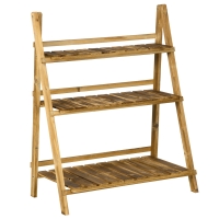 Outsunny Pflanzentreppe Blumenbank Blumentreppe Blumenregal Pflanzregal Blumenständer 3 Stufen Tannenholz Dunkelbraun 80 x 37 x 93 cm