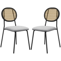 HOMCOM Set mit 2 Dining-Stühlen, Küchenstühle, Rattanrücken, atmungsaktiver Stoff, Stahlrahmen, 44 x 54 x 87 cm, Grau