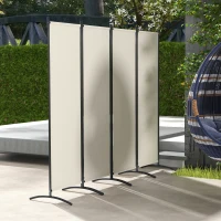 Outsunny Paravent 221 x 172 cm 4-Panel Outdoor-Paravent mit breiten Füßen aus 180 g/m² Polyesterstoff Creme(m-2)