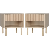 HOMCOM Set von 2 Nachttisch Beistelltische mit Schubladen und Fächern, moderner Stil, Maße 47 x 47 x 50 cm, Naturholz