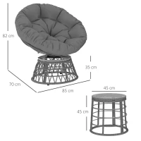 Outsunny Gartenmöbelset 3-teilig mit 2 drehbaren Papasan-Sesseln und 1 rundem Couchtisch aus Polyester-Rattan-Geflecht(m-3)