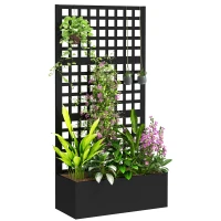Outsunny Blumenkasten mit Gitter, Sichtschutz, erhöhtes Gartenbeet aus verzinktem Stahl, für Rankenpflanzen, 89x40x178cm, Schwarz(m-6)