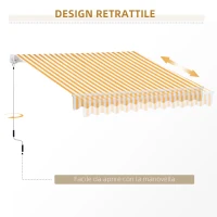 Outsunny Manueller ausziehbarer Markisenstore 295 x 245 cm für Terrasse mit Kurbel, einstellbarer Winkel 45°-85°, aus Aluminium und Polyester 280 g/m², Terrassenmarkise, Balkon, Hof, orange(m-4)