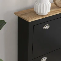 HOMCOM Schuhschrank 2klappbare Türen 2 Fächer silberne Metallmuschelgriffe 79 x 23 x 90,5 cm Schwarz Eiche(m-5)