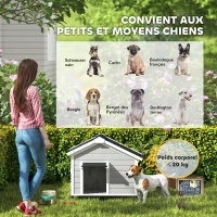 PawHut Massives Holz Hundehaus im Freien Hundehütte mit abnehmbarem Dach 95 x 68 x 76 cm hellgrau(m-4)