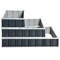 Outsunny Hochbeet aus Stahl 3-stufige Gartenbeet mit T-Form-Pflanzenschilder Handschuhe Pflanzenbeet Kräuterbeet Blumentreppe für Balkon Garten Dunkelgrau 118 x 118 x 62 cm(m-11)