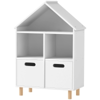 AIYAPLAY Kinderbücherregal Kinder Aufbewahrungsmöbel 3 Ebenen mit zwei Schubladen hausförmig 63,7 x 29,7 x 89 cm weiß