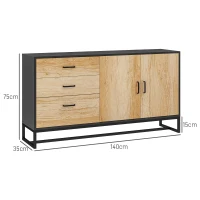 HOMCOM Wohnzimmer Aufbewahrungsschrank mit 3 Schubladen und verstellbarem Regal, Stahlbeine, Griffe aus Aluminiumlegierung(m-3)