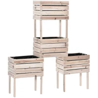 Outsunny Hochbeet Blumenkasten Pflanzenkasten, wetterbeständig, Massivholz, 50 cm x 30 cm x 60 cm, Natur(m-13)