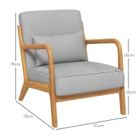 HOMCOM Fauteuil de salon avec cadre en bois massif fauteuil lounge - assise profonde - accoudoirs - aspect velours gris clair(m-3)