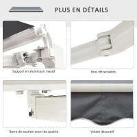 Outsunny Manuell ausziehbare Markise dim. 2,5B x 2T (Ausladung) m einstellbare Neigung Markise aus Alu. wasserdichtes hochdichtes Polyester Grau(m-5)