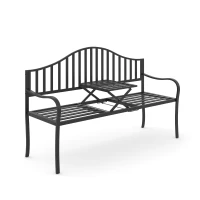 Outsunny Metal Bench W/Table,  150Lx53Wx95H cm(m-12)