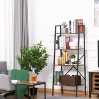HOMCOM Ladder Shelf, Bookshelf, 4-Tier Industrial Storage Rack for Living Room, Bedroom, Kitchen, Rustic Brown and Black(m-2)