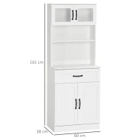 HOMCOM Buffetschrank Küche 2 Glastüren Regal Schublade und Doppeltürschrank 60 x 38 x 161 cm Weiß(m-3)