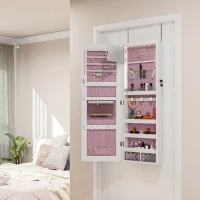 HOMCOM 108 x 37cm Lockable Jewellery Cabinet, with LED Lights - White Surface and Pink Lining(m-10)