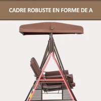 Outsunny Gartenliege für 2 Personen mit verstellbarem Sonnendach und Kissen aus Polyester-Spinnstoff Braun(m-4)