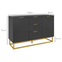 HOMCOM Buffet zeitgenössisches grafisches Design 2 Schranktüren mit verstellbaren Regalen 3 Schubladen in schwarzem Holz mit goldenem Metall(m-3)