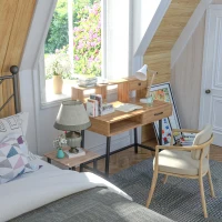 HOMCOM Bureau secrétaire bureau informatique dim. 105L x 55l x 100H cm 3 tiroirs + 3 niches piètement métal noir plateau imitation bois(m-2)