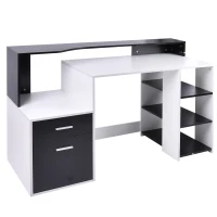HOMCOM Computertisch mit Multimedia-Aufbewahrung Design mehrere Aufbewahrungsmöglichkeiten 137 L x 55 B x 92 H cm Schwarz und Weiß(m-1)
