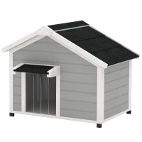 PawHut Massives Holz Hundehaus im Freien Hundehütte mit abnehmbarem Dach 95 x 68 x 76 cm hellgrau(m-1)