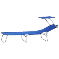 Outsunny Sonnenliege mit Sonnenschutz, klappbar, verstellbare Rückenlehne, Metallrahmen, 187 x 58 x 36 cm, Blau(m-14)