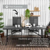 Outsunny Mesa Dobrável de Jardim Portátil 180x75,5x73 cm Mesa de Refeição de Exterior em Aço e HDPE com Alça de Transporte para 6 Pessoas Cinza Escuro(m-4)
