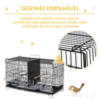 PawHut Gaiola para Pássaros com Divisória Ganchos Superiores Portas Comedouros Poleiros e Bandeja Amovível 59,5x26,5x39,5 cm Preto(m-7)