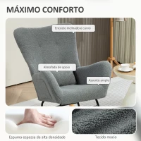 HOMCOM Poltrona Baloiço em Borrego Poltrona para Amamentação com Encosto Acolchoado Almofada e Base de Madeira de Borracha 67x82x100 cm Cinza(m-5)