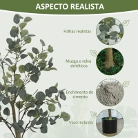 HOMCOM Eucalipto Artificial 150 cm Planta Artificial Decorativa Grande Árvore Artificial de Interior com 230 Folhas Verde(m-4)