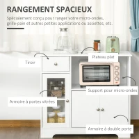 HOMCOM Meuble micro-ondes, buffet cuisine, armoire de rangement, pour cuisine, salle à Manger 90 x 40 x 82 cm verre trempé et bois, blanc(m-4)