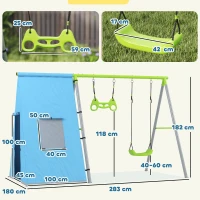 AIYAPLAY Baloiço para Crianças 3 em 1 Baloiço para Jardim Exterior com Baloiço Anéis de Ginástica e Tenda 283x180x182 cm Verde(m-3)