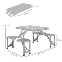 Outsunny Folding Picnic Table with 4 Seats and Umbrella Hole - Grey(m-3)