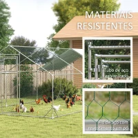 PawHut Galinheiro para Exterior 3x6 m Galinheiro de Aço Galvanizado com Comedouro Suspenso Tipo Espeto Poleiro Anti-UV Prata(m-6)