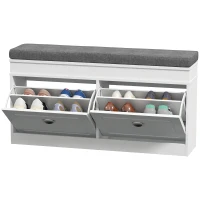 HOMCOM Shoe Storage Bench with Flip Drawers, Shoe Cabinet with Seat Cushion and Adjustable Shelf for Hallway, Entryway, Living Room, Bedroom, White(m-12)