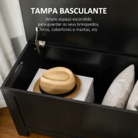 HOMCOM Baú de Armazenamento de Madeira Baú de Arrumação com Dobradiça de Segurança Carga Máxima 20 kg 81x40x46 cm Preto(m-5)