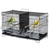 PawHut Gaiola para Pássaros com Divisória Ganchos Superiores Portas Comedouros Poleiros e Bandeja Amovível 59,5x26,5x39,5 cm Preto(m-10)