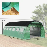 Outsunny Serre Tunnel en film plastique de 6 x 3 x 2 m avec filet pare-soleil, parois latérales enroulables, couverture en plastique, cadre en acier, Vert(m-3)