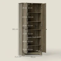 HOMCOM Armário de Cozinha Armário de Arrumação com 2 Portas e Prateleiras Ajustáveis 78x31,5x182 cm Marrom Acinzentado(m-3)