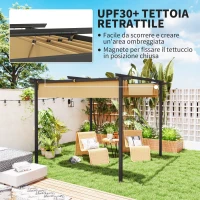 Outsunny Gazebo Pergola 3x3 con Tetto Retrattile e Fori di Drenaggio in Poliestere e Acciaio, Beige e Nero(m-4)