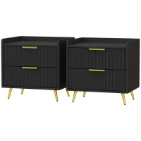 HOMCOM Elegant Two-Drawer Bedside Table Set of 2 - Black(m-11)