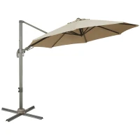 Outsunny 3m Beach Hanging Umbrella Parasol - Khaki(m-15)