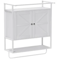 HOMCOM Armário de Parede para Casa de Banho Multiusos com 2 Portas Prateleira e Barra para Toalhas 63x34x75 cm Branco(m-1)
