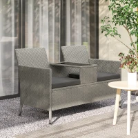 Outsunny 2-Seater PE Rattan Outdoor Garden Bench w/ Centre Table Grey(m-2)