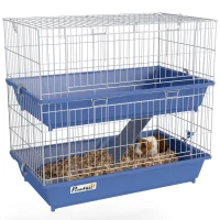 PawHut Double Tier Small Animal Cage Rabbit Chinchillas Cage w/ Ramp Food Dish Water Bottle Deep Trays Pet Home 72 x 44 x 67 cm(m-10)